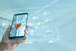 Healthcare, Doctor online and virtual hospital concept, Diagnostics and online medical consultation on smartphone, Communication with patient on network, Innovative and  medical technology.